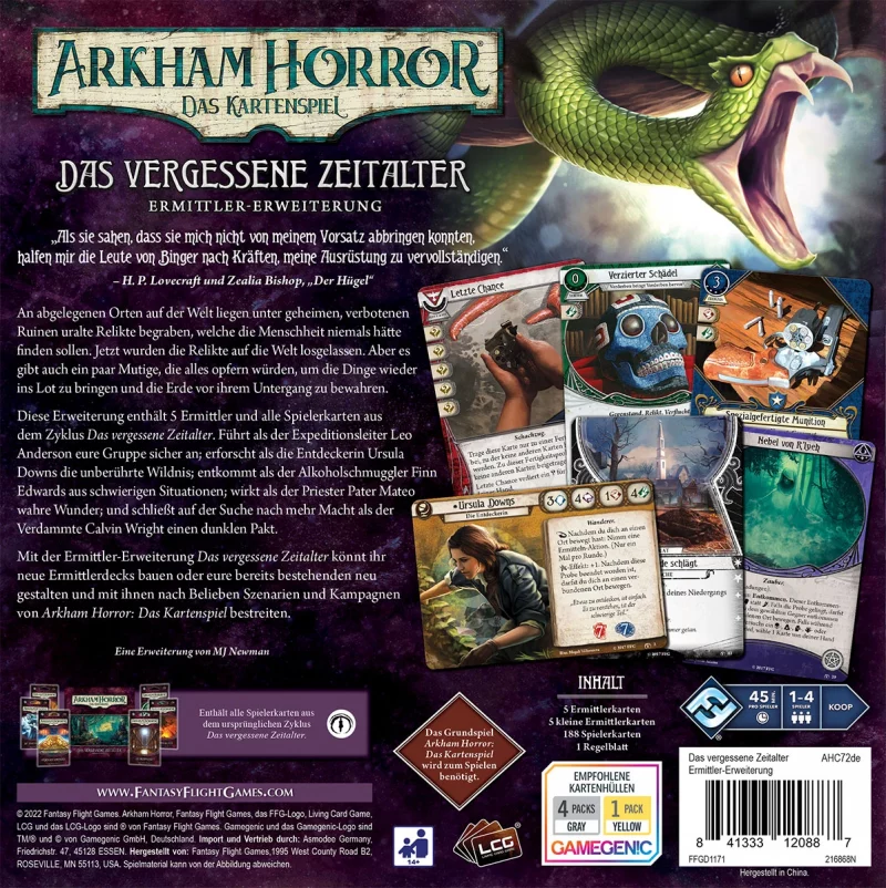 Fantasy Flight Games: Arkham Horror – Das Kartenspiel – Das vergessene Zeitalter Ermittler-Erweiterung (DE) (FFGD1171)