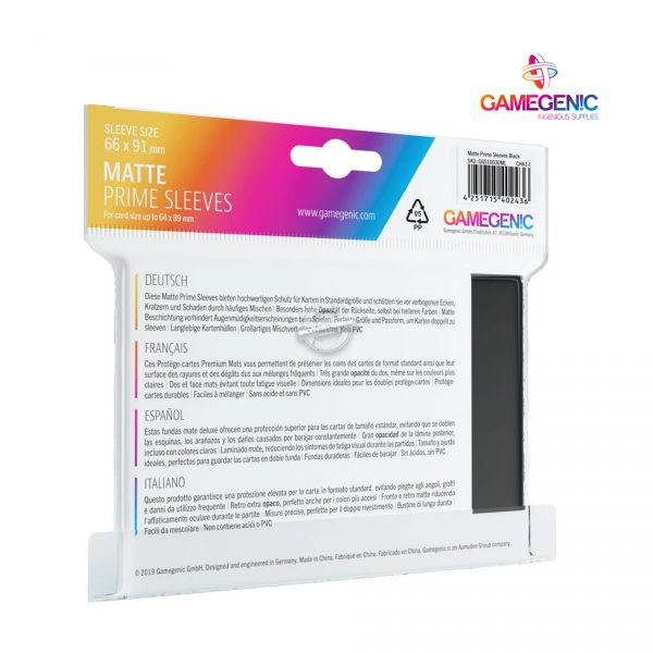 Gamegenic: Matte PRIME Sleeves Black (100) - 66 mm x 91 mm