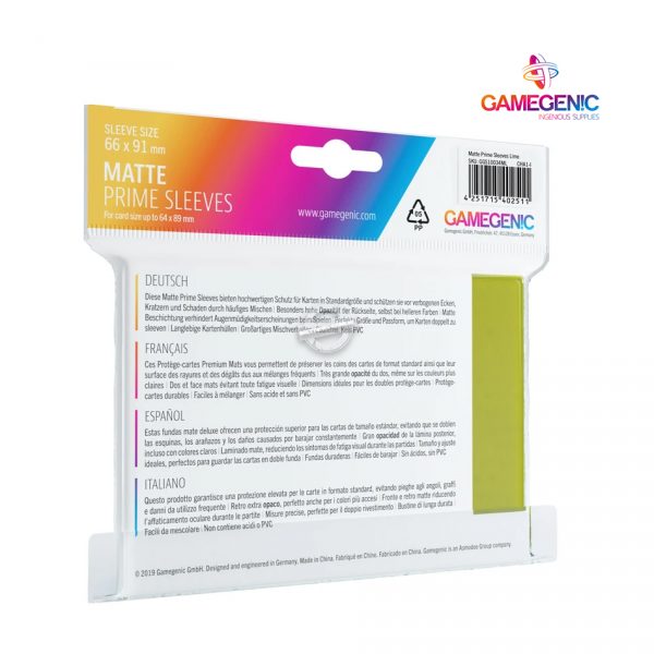 Gamegenic: Matte PRIME Sleeves Lime (100) - 66 mm x 91 mm
