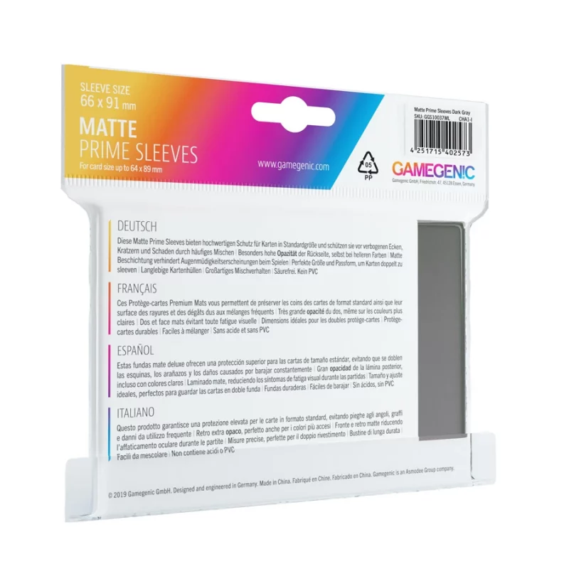 Gamegenic: Matte PRIME Sleeves Dark Gray (100) – 66 mm x 91 mm (GGS10037)