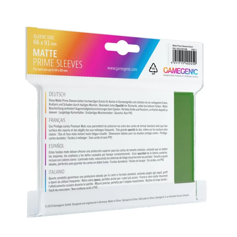 Gamegenic: Matte PRIME Sleeves Green (100) – 66 mm x 91 mm (GGS10031)