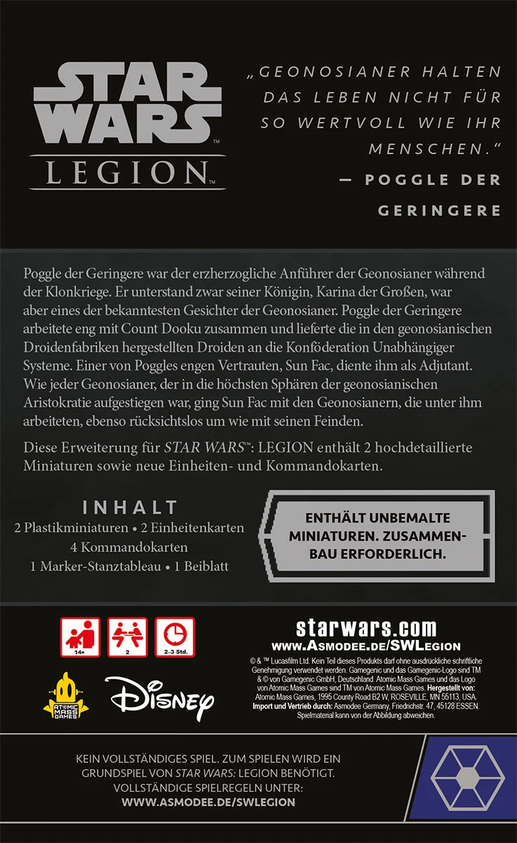 Atomic Mass Games: Star Wars – Legion – Separatistenallianz - Sun Fac & Poggle der Geringere Erweiterung (Deutsch) (FFGD4710)